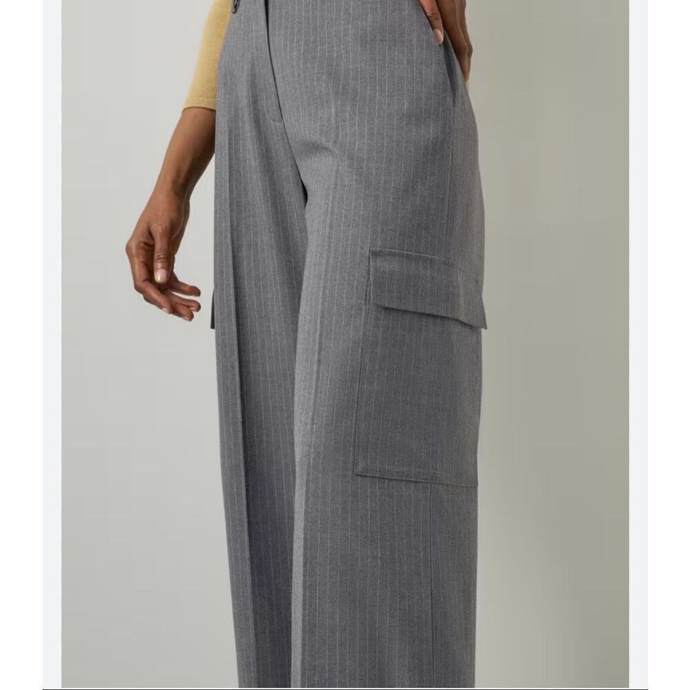 🌸 Revolve Elodie Gray Pin Stripe Wide Leg Cargo Pants Size Large New